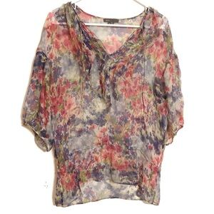$195 Vince Sheer Floral Silk Top